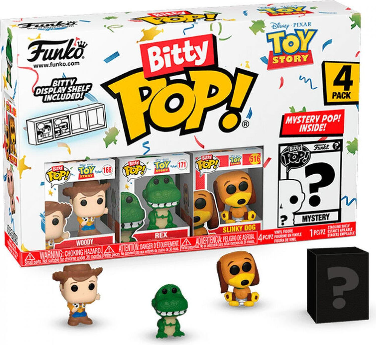 Funko Bitty Pop! Toy Story Woody, Rex, Slinky Dog & Mystery Set