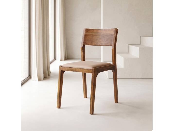 Chaise en bois naturel et tissu beige - Elegance