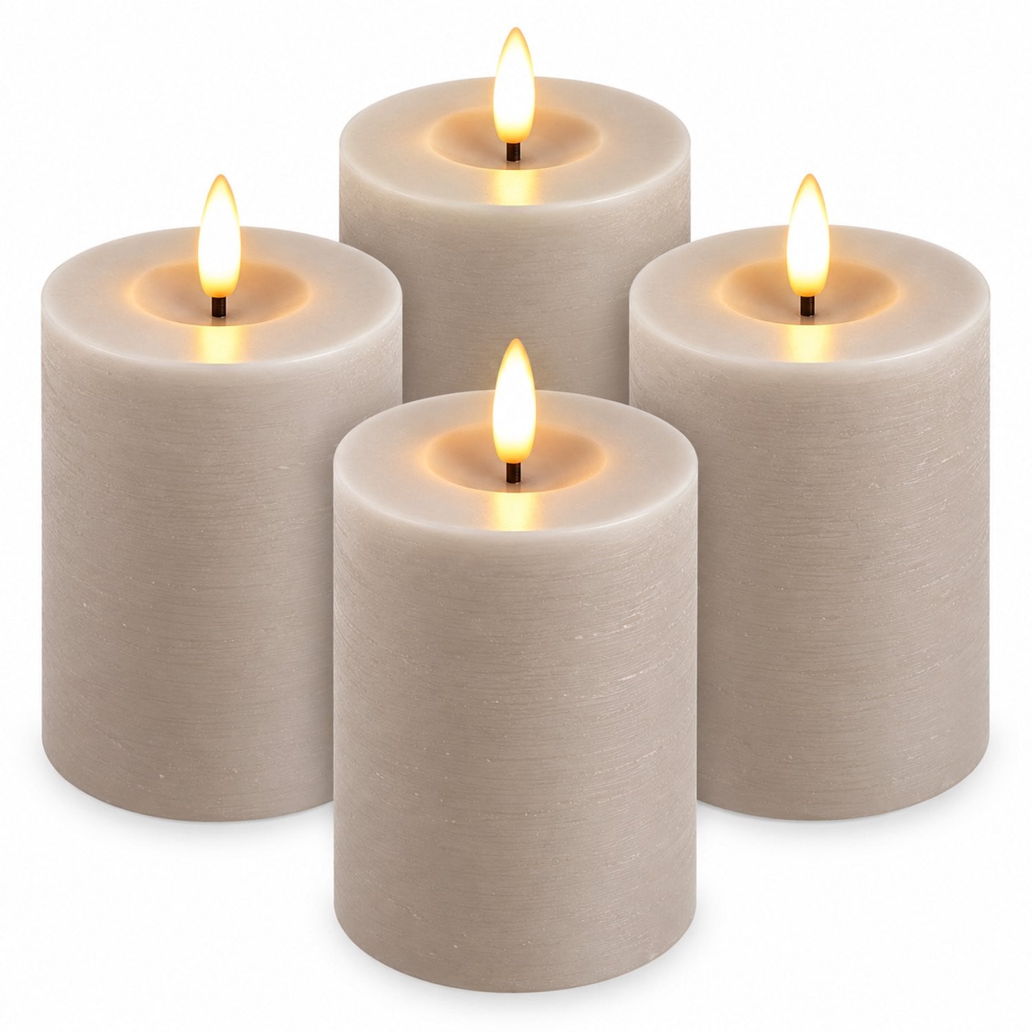 Set van 4 lichtgrijze LED kaarsen van echte wax met afstandsbediening, Hoogte: 10 cm