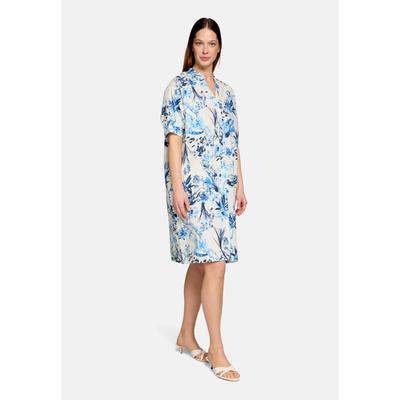 Hemdblusenkleid VERA MONT "Damen mit Knopfleiste", Damen, Gr. 38, Normalgrößen, Stoff, blau (beige, blau), Stoff, Obermaterial: 97% Baumwolle, 3% Elasthan, figurumspielend kurz, V-Ausschnitt, Kleider