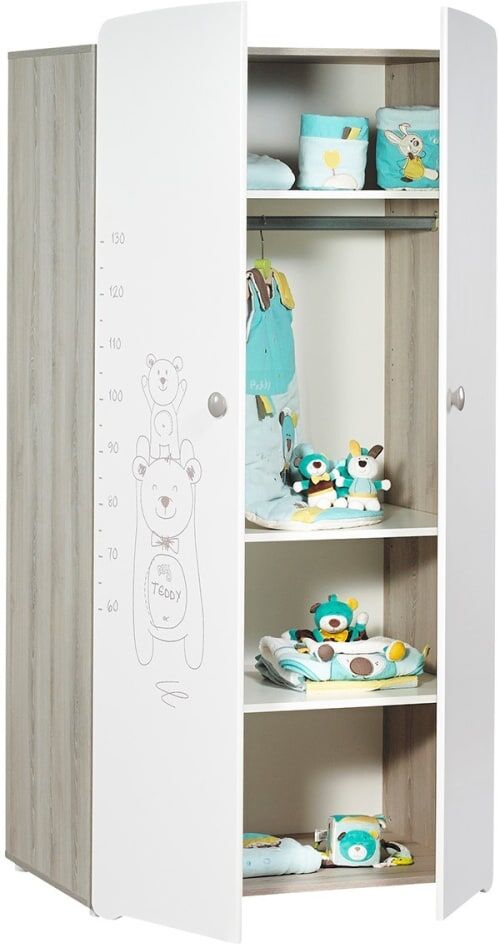 Baby Price Armoire 2 portes Teddy Blanc 85x175x56cm