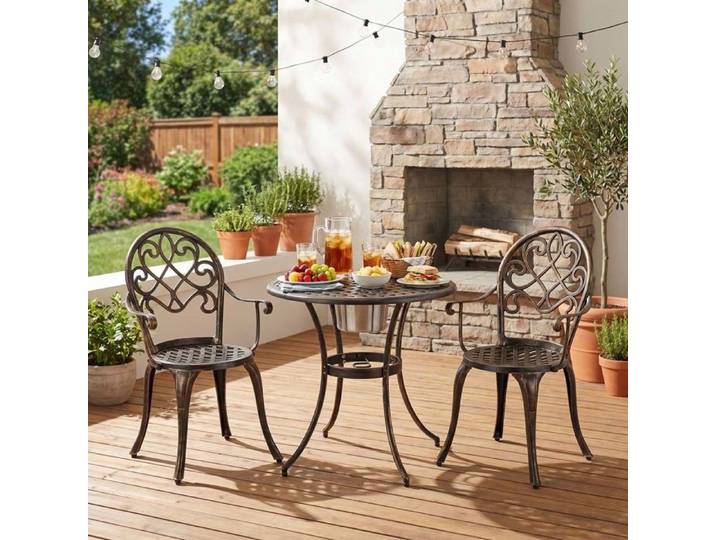 Ensemble de table et chaises de jardin - 2 places - seau à glace amovible - fonte d'aluminium antirouille - bronze antique
