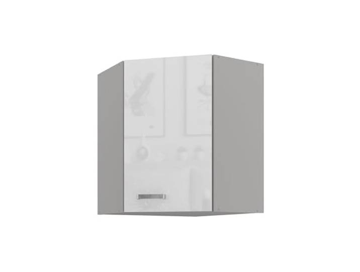 Eckhängeschrank 60x60 Bianca Weiß Hochglanz + Grau Küchenzeile Küchenblock