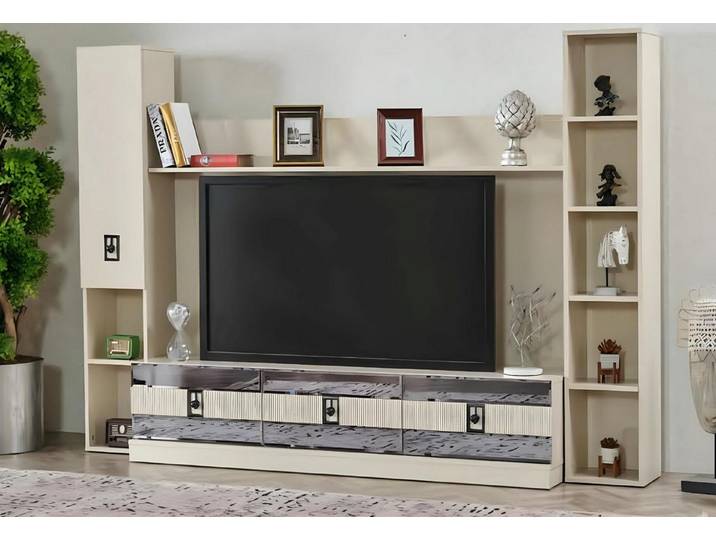 JVmoebel Wohnwand Moderne Wohnwand aus Holz mit TV-Ständer und Stauraum, (Wohnwand), Made in Europa