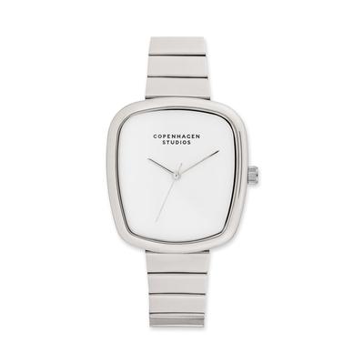Quarzuhr COPENHAGEN STUDIOS "Curved Watch", silber (silberfarben, weiß), Armbanduhren, Damen, Quarzuhr, Armbanduhr, Damenuhr, Edelstahlarmband, analog
