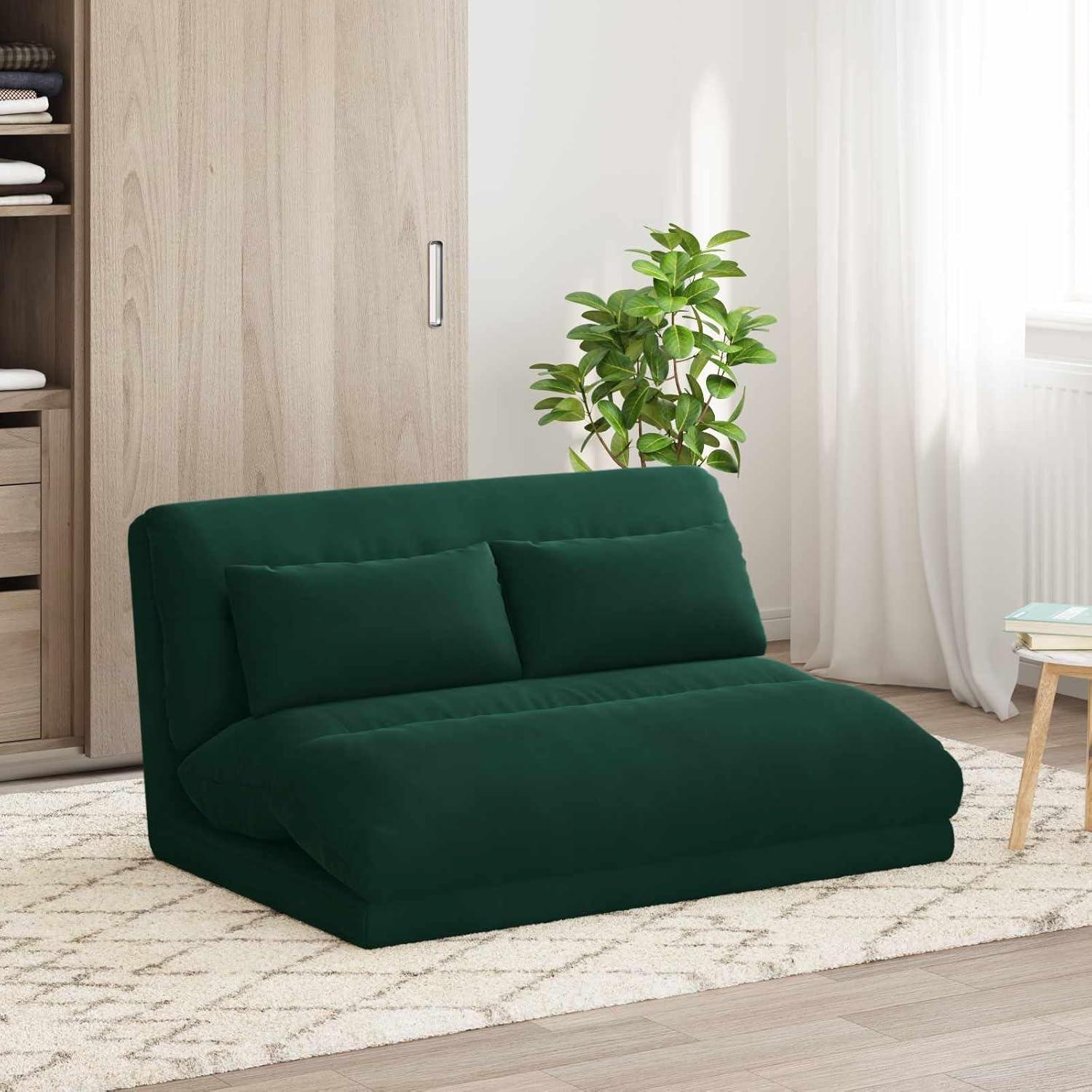 Dunkelgrüner, verstellbarer Bodensessel aus Samt mit mehrfach verstellbarer Rückenlehne, 110x82x55 cm, gepolstert und faltbar für Wohnzimmer, Schlafzimmer, Meditation und Spielen