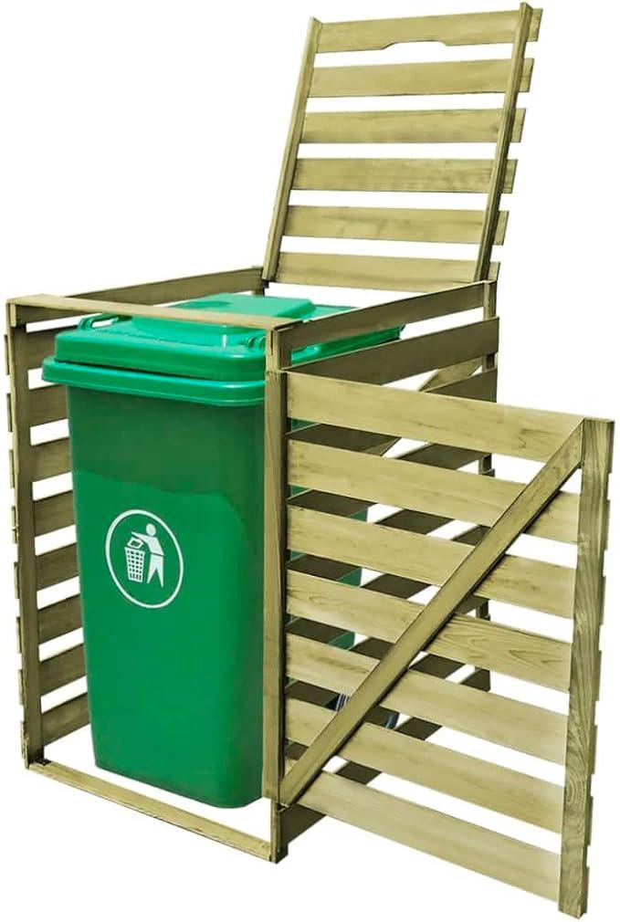Mülltonnenbox aus grün imprägniertem Kiefernholz mit aufklappbarem Deckel und vorderer Tür für 240 L Mülltonne, wetterfest, abschließbar, optimaler Sichtschutz für Garten, Hof, Terrasse