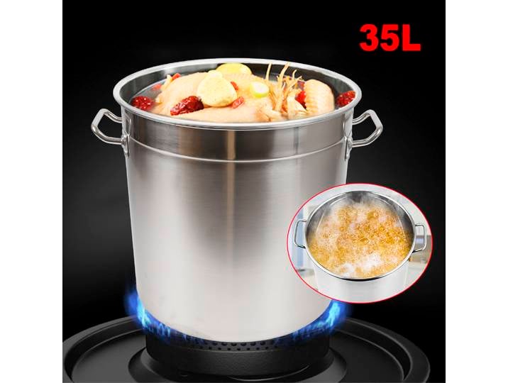 Marmite polyvalente en acier inoxydable, marmite épaissie, marmite à soupe de grande capacité avec poignée de couvercle, maison et restaurant, 35L