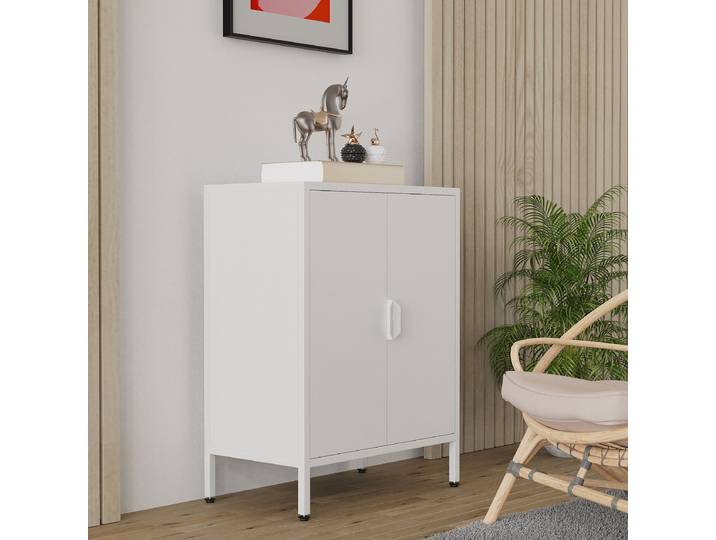 Commode en métal Flokas 80cm Blanc/Blanc