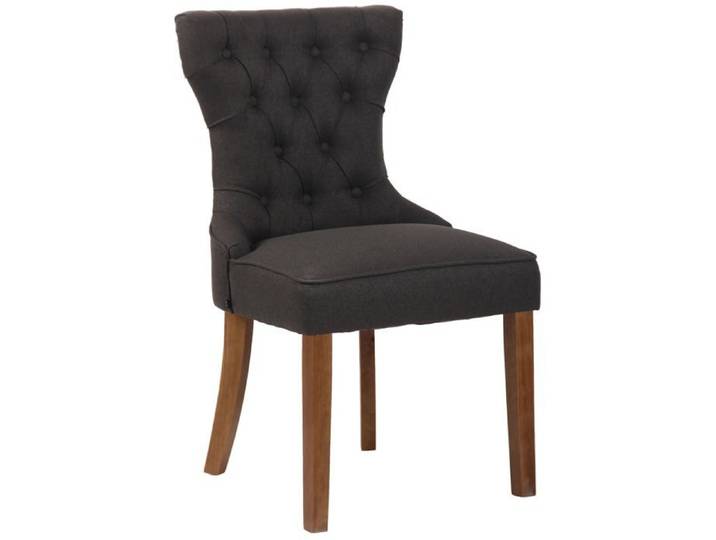 Chaise de salle a manger x 1 style Chesterfield dossier capitonne en velours gris fonce et pieds en bois clair 10_0003741