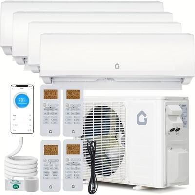 YUN 35000 BTU 4-Zone Mini Split AC & Heat Pump, 19 SEER2, Pre-Charged, Ductless, 208-230V - White