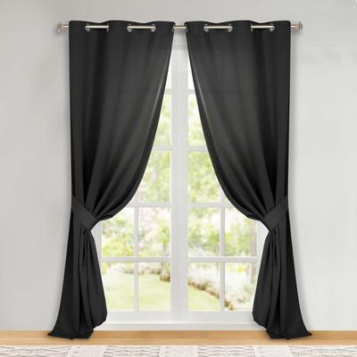 Superior Solid Room Darkening Curtains Set of 2 with Grommets & Tie Backs – Light Filtering Window Panels
