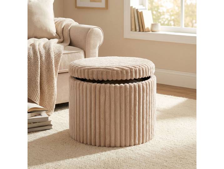 Runder Hocker mit Stauraum, 52 x 52 x 38,5 cm, beige
