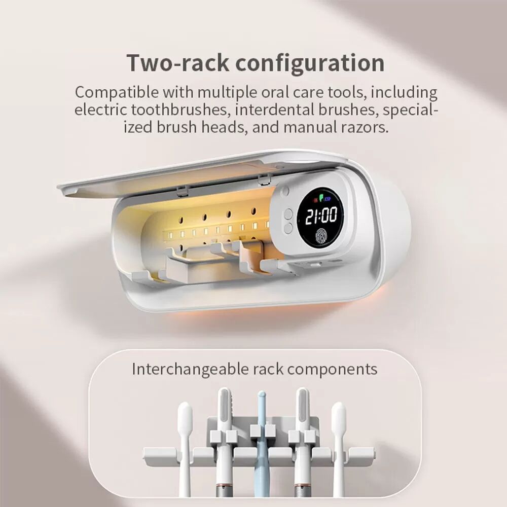INF Stérilisateur de brosses à dents intelligent avec charge/prise, séchage, désinfection programmée et horloge