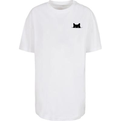 T-Shirt MERCHCODE "Merchcode Ladies Halloween - Cat Tee", Damen, Gr. S, weiß, 100% Baumwolle, bedruckt, oversize, Rundhals, Shirts T-Shirt