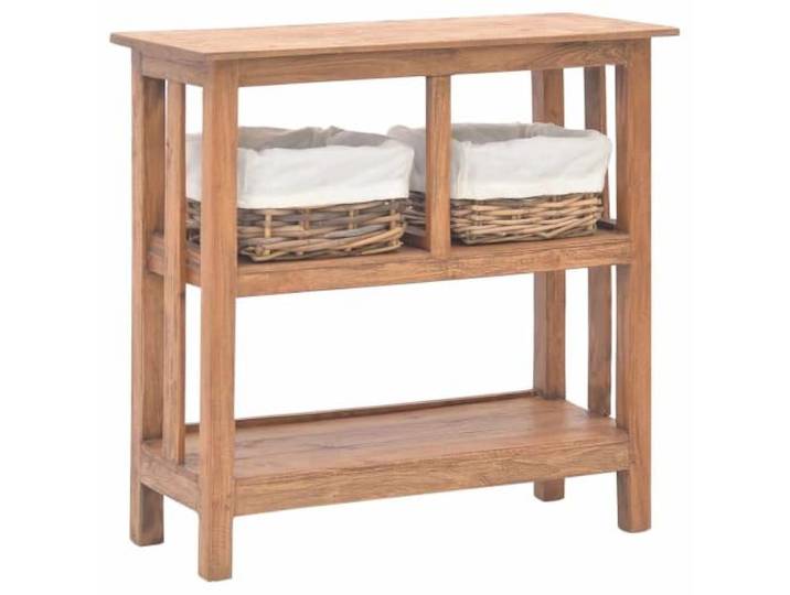 LKJephalotrope Konsolentisch Massivholz Flurtisch 69x28x70 cm Rustikales Vintage Sideboard für Flur und Wohnzimmer mit 2 geflochtenen Rattankörben und praktischer Holzablage.