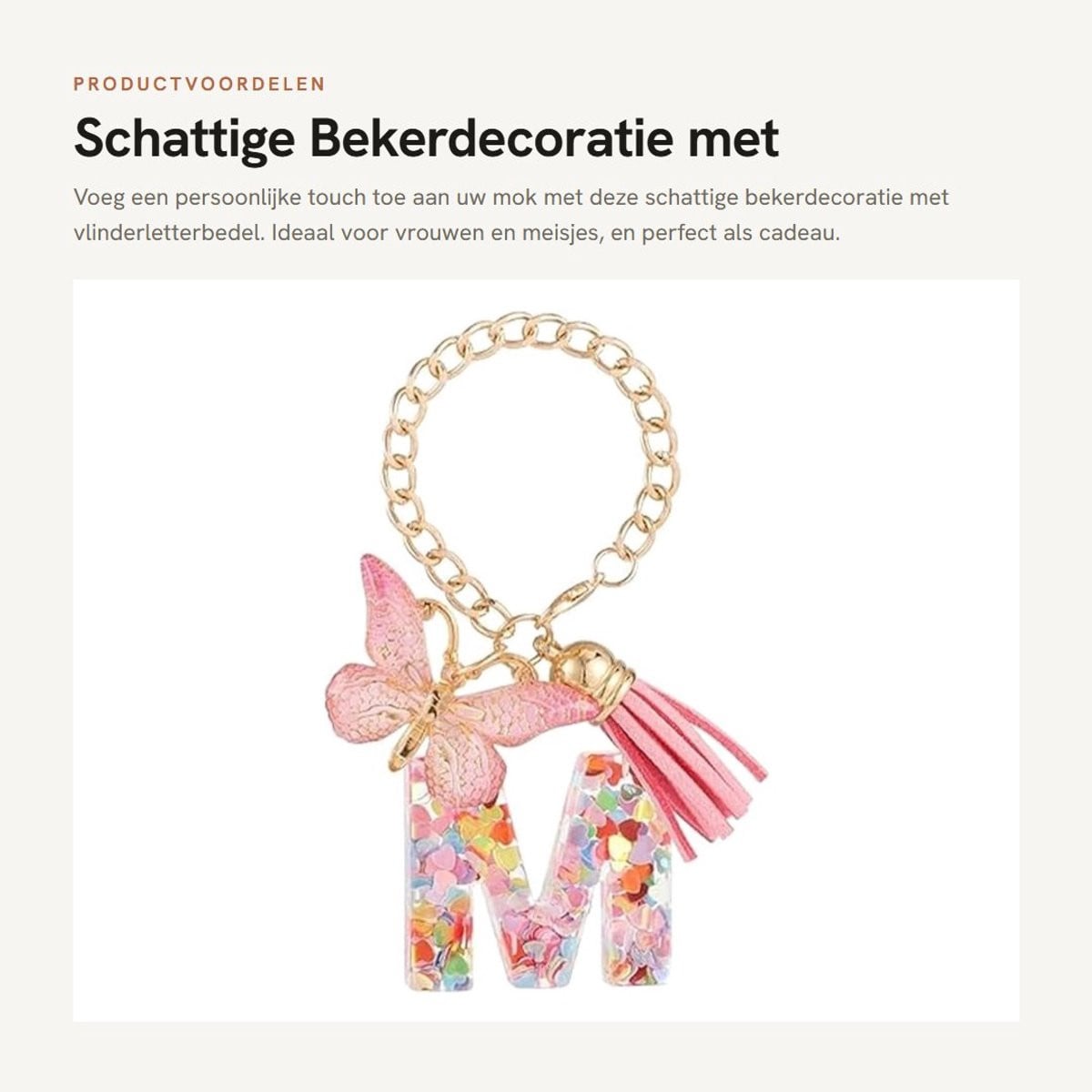Dailygoods Bekerdecoratie met Vlinderletterbedel Letter M