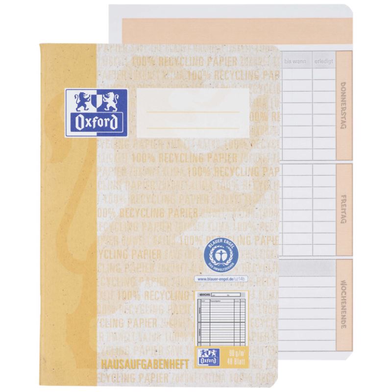 OXFORD Hausaufgabenheft Recycling Lineatur SL liniert DIN A5 ohne Rand, 48 Blatt