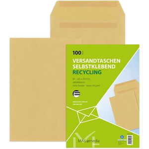 Mailmedia Versandtaschen braun, B4, ohne Fenster, selbstklebend, aus Papier, 100 Stück