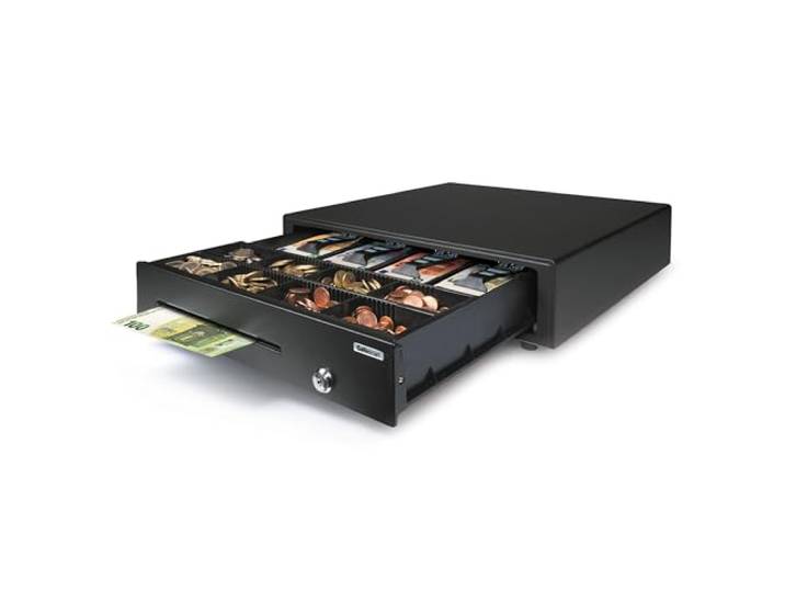 Safescan LD-4141 Tiroir Caisse Enregistreuse - 31.0 x 41.5 x 11.5 cm Ouverture manuelle et automatique - 4 compartiments billets et 8 pièces - connexion RJ-12 - Tiroir à monnaie avec clés