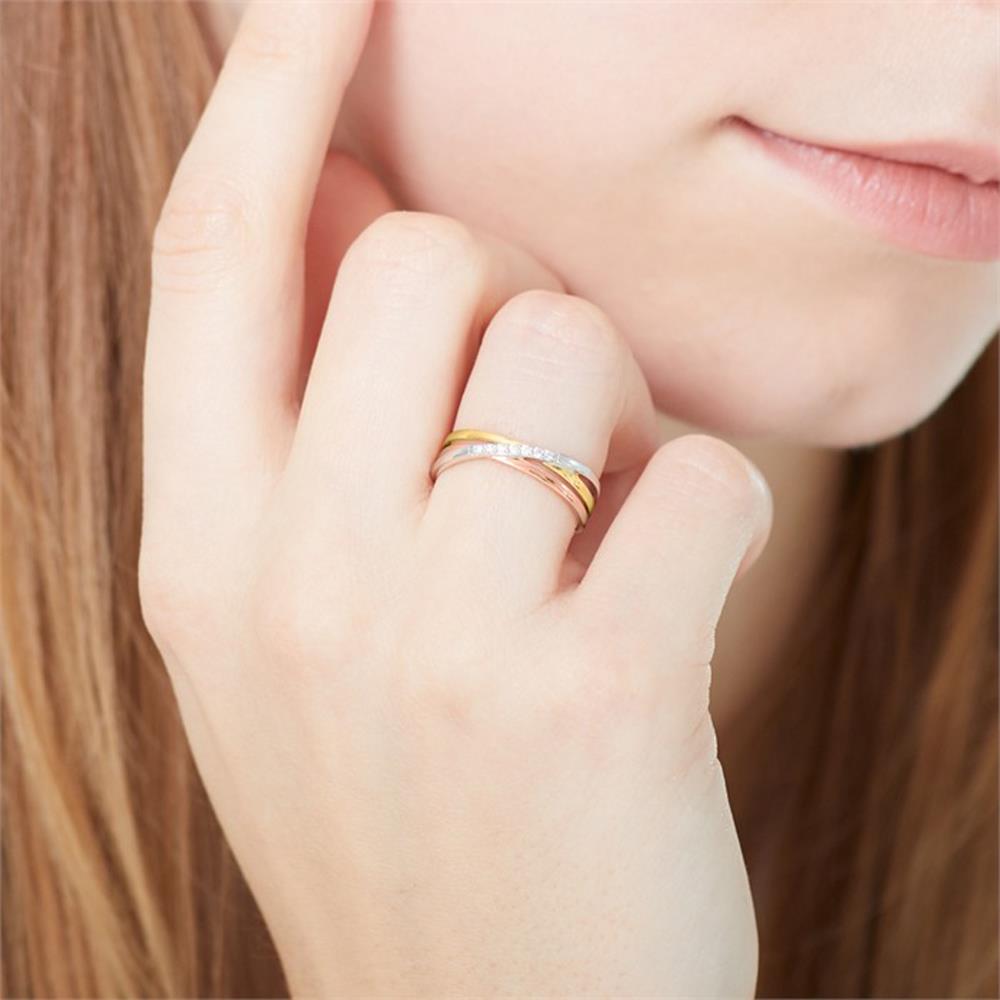 Unique Tricolorer 585er Goldring mit Diamanten tricolor