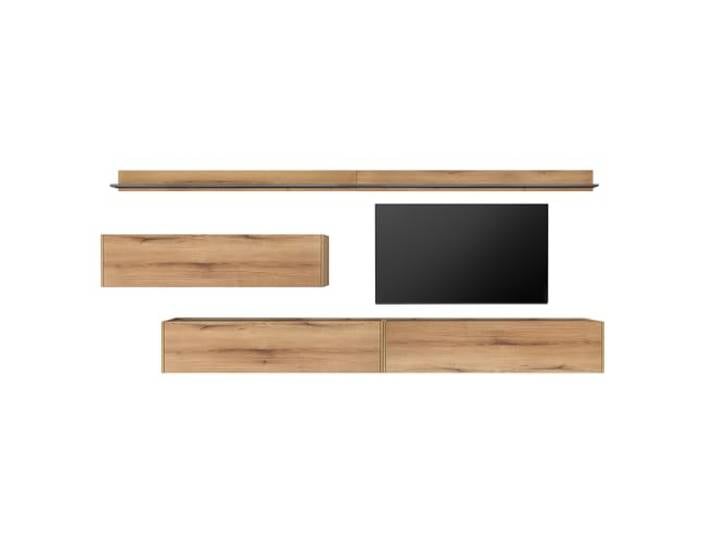 Lomadox Wohnwand in Eiche mit Anthrazit, mit Hängeschränken & Wandboards, 5-teilig modern