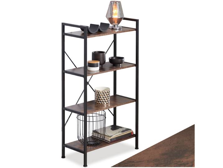 Regal Leeds 67,5x31,5x121,5cm - Industrial Holz dunkel, rustikal