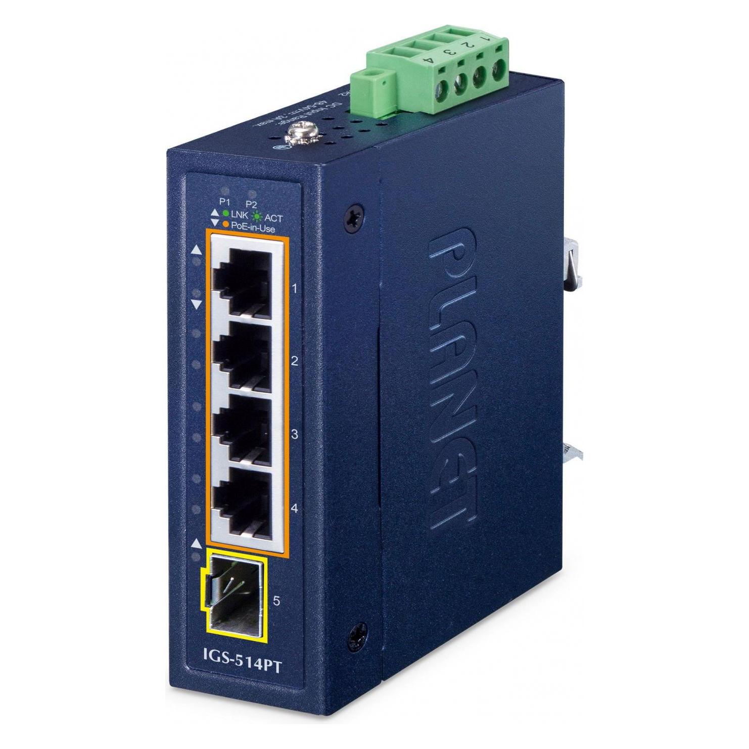 Planet Industrial 4-Port PoE + 1-Port SFP IGS-514PT (4 Ports) (IGS-514PT)