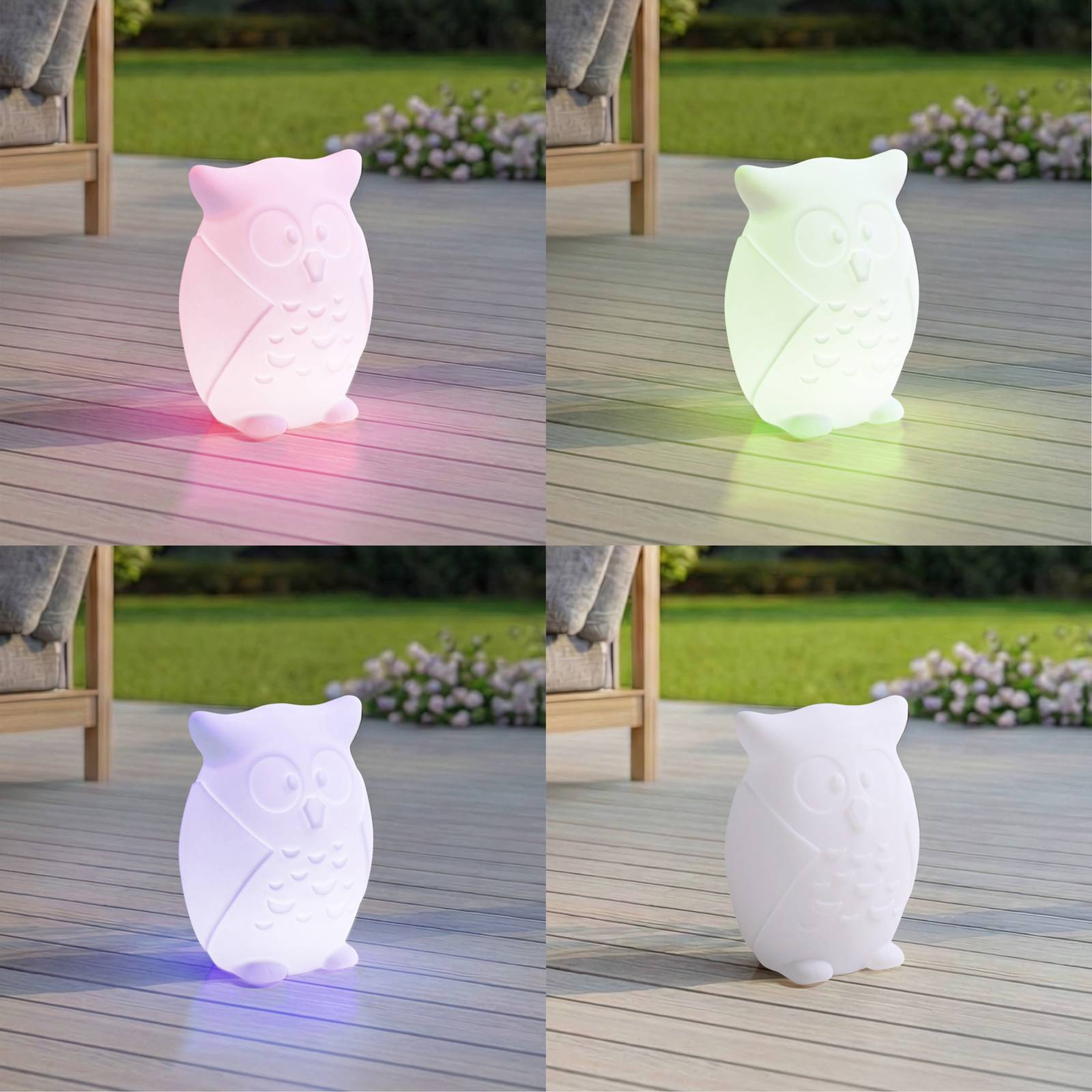 Lindby LED-Akkuleuchte Errol, Eule, weiß, RGBW, IP54 Errol Lindby, dimmbar, weiß / opal, für Kinderzimmer, Kunststoff, Modern
