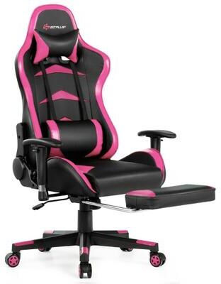 Costway Massage Gaming Chair with Footrest-Pink