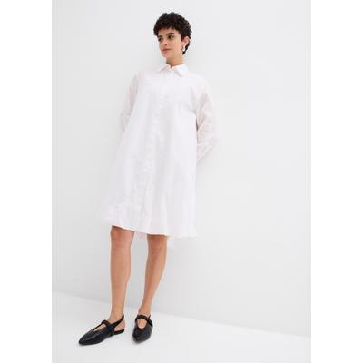 Hemdblusenkleid BONPRIX, Damen, Gr. 50, N-Gr, Langarm, weiß, Obermaterial: 100% Baumwolle. Futter: 100% Baumwolle, oversize, Kleider, Oversize-Passform, mit Hemdblusenkragen