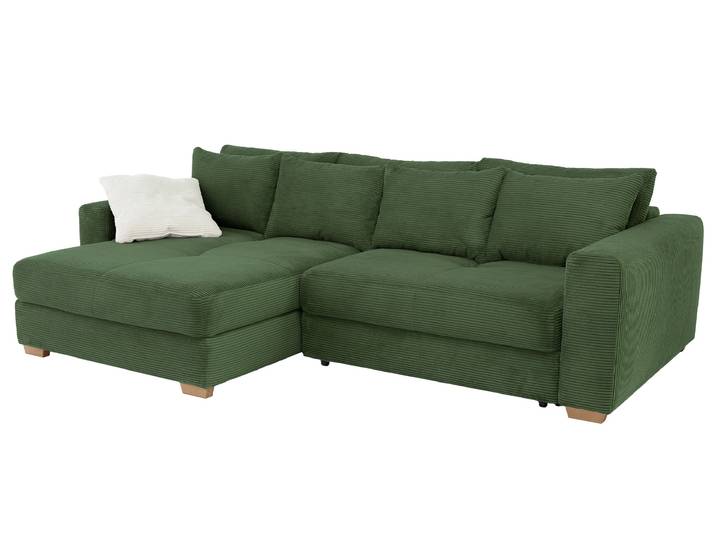 Ecksofa Cord Schlaffunktion grün Bettkasten 288 x 186 cm - KAMPEN