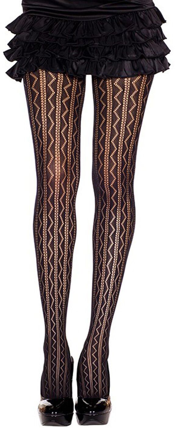 Music Legs Collant nylon fantaisie noir mi-saison ajouré géométrique
