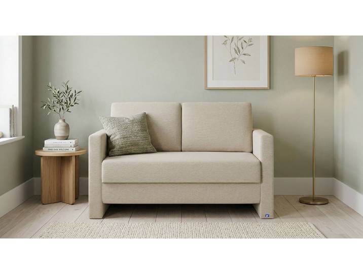 BRUNO Schlafsofa 120cm in Beige Schmal stabiles Massivholz & Boxspringkomfort