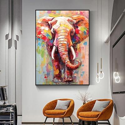 handgefertigtes Ölgemälde auf Leinwand, Wandkunst, Dekoration, abstraktes Cartoon-Tier, rosa Elefant für die Inneneinrichtung, gerolltes, rahmenloses, ungedehntes Gemälde
