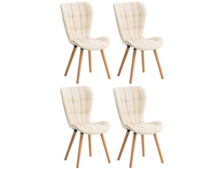 CLP 4er Set Esszimmerstuhl Elda Mit Polsterung Und Kunstlederbezug I Lehnstühle I Polsterstühle, Farbe: Creme