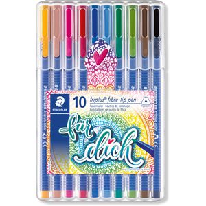Staedtler Filzstifte 323 SB10 D triplus color, Me Time, Strichbreite 1mm, Box, auswaschbar, 10 Stück