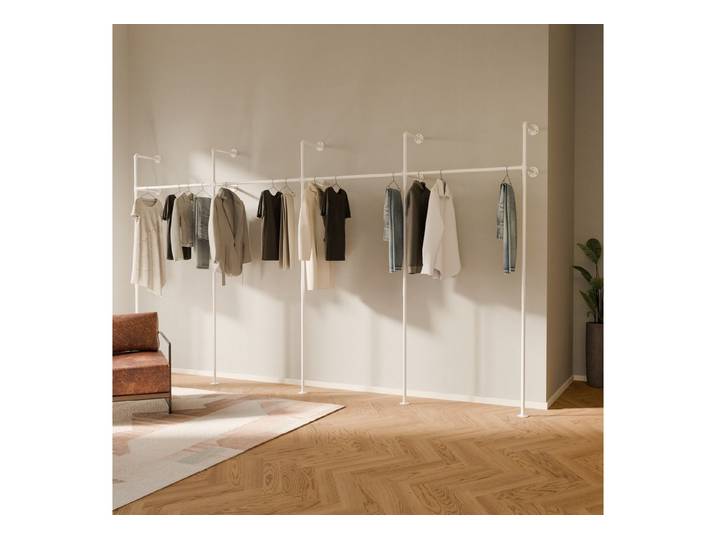 pamo. design Kleiderständer KIM Kleiderstange Wandmontage, offener Kleiderschrank, Kleiderständer, Weißer Garderobenständer im Industrial Design für Kleidung