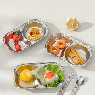 Uplift Picks Stainless Steel Divided Salad Plate Stackable Kids Snack Dessert Plate bear With Cutlery