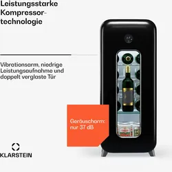 Shirley 15 Uno Weinkühlschrank 15 Flaschen 5 - 20 °C Touch Retro Schwarz 15 Flaschen 1 Kühlzone