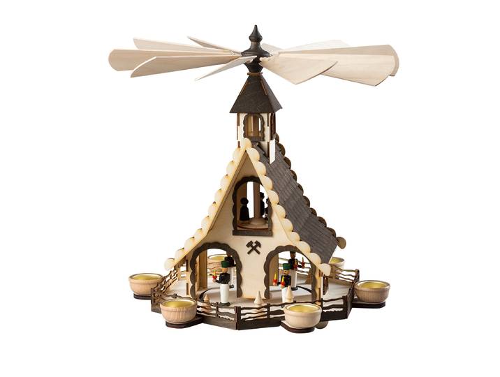 Weihnachtspyramide SAICO ORIGINAL Hauspyramide, Bergmänner , beige (natur), B:40cm H:47cm T:40cm, Holz teilmassiv, Holzwerkstoff, Weihnachtspyramiden, Weihnachtspyramide, für 6 Teelichte, HxØ: 47x40cm