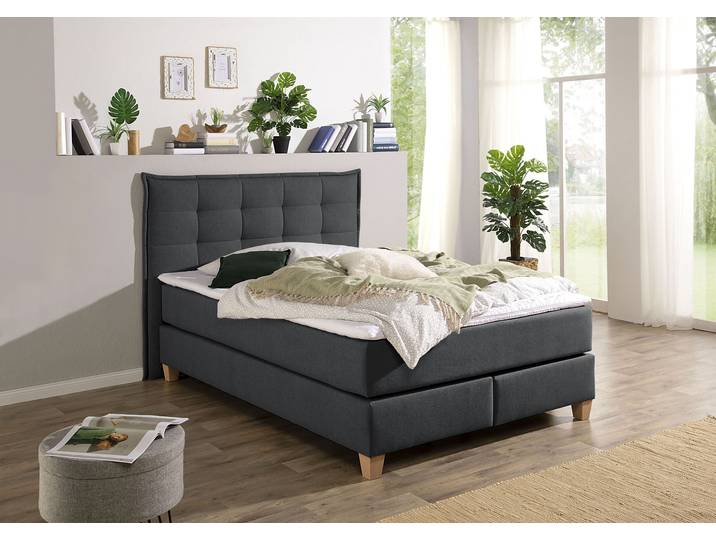 Boxspringbett, Strukturstoff, Grau, 160×209 cm, 7-Zonen-Kaltschaummatratze, Home-affaire
