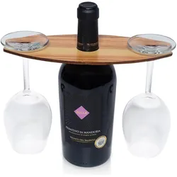Natura Punto, Wein Zubehör, Wein-Caddy, Flaschenhalter für zwei Glas Wein, 25 x 11 cm, Olivenholz (Weinflaschenhalter)