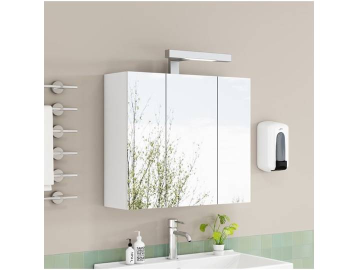 MEUBLIV Armoire à pharmacie murale 60 cm 3 portes LED prise française blanc