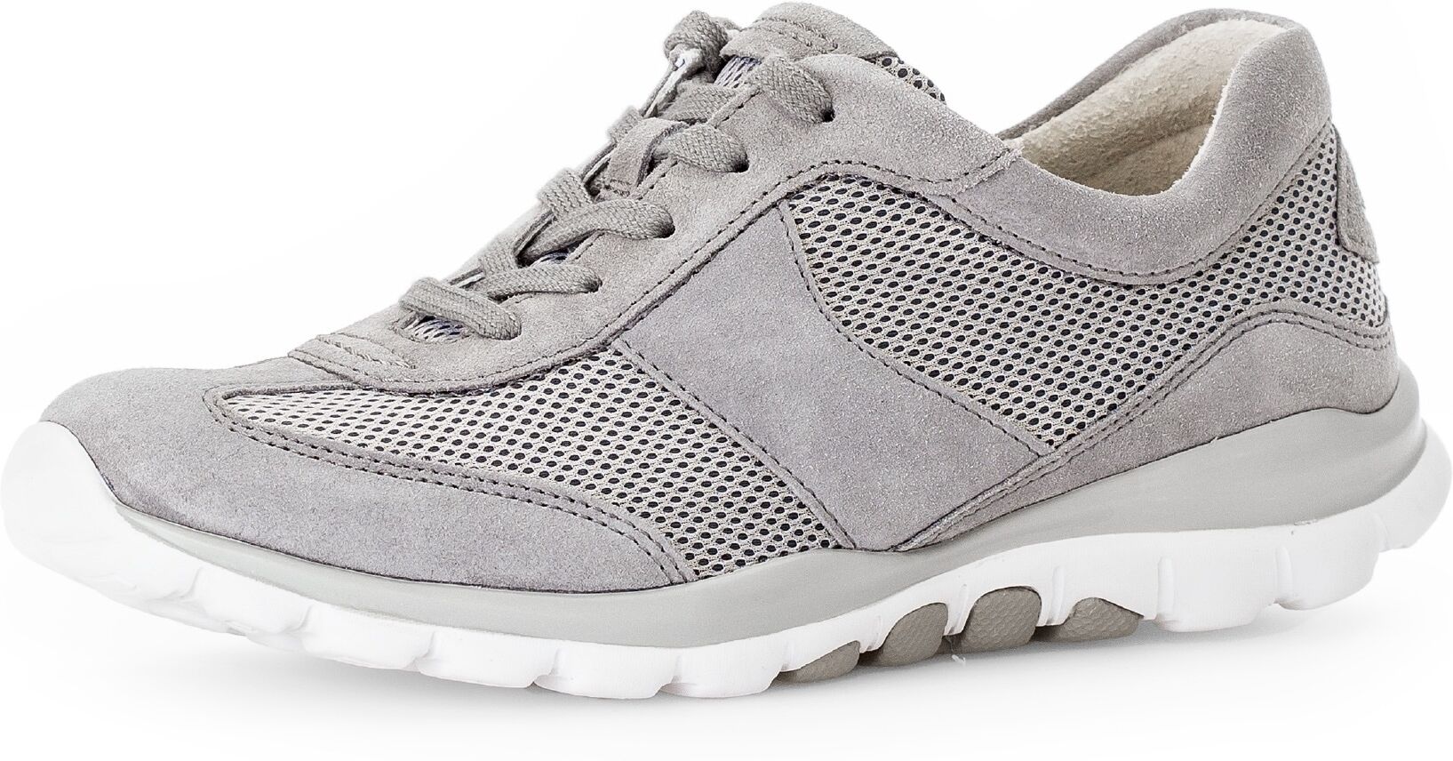 Keilsneaker GABOR, Damen, Gr. 42, Textil, grau, Textil, Veloursleder, Schuhe Keilsneaker, Freizeitschuh, Halbschuh, Schnürschuh mit Logoschriftzug grau 42, Textil