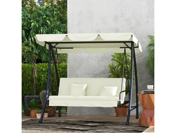 Balancelle de jardin - 3 places - Fonction couchage - Structure métal thermolaqué - Blanc 200x125x170 cm