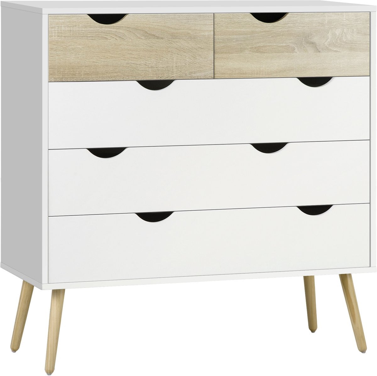 HOMCOM Ladekast Scandinavisch Design - Wit en Eiken - B: 99 cm, D: 39 cm, H: 101 cm