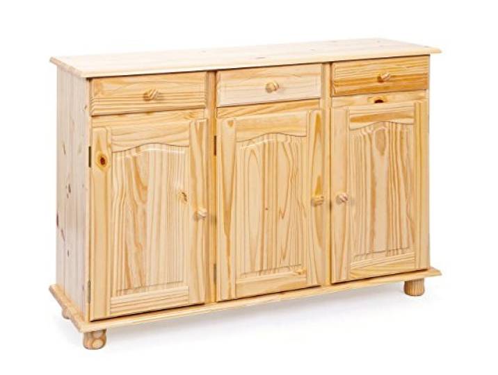 Inter Link - Commode de style cottage - Buffet - Buffet de style cottage - Armoire d'appoint - Pin massif - 3 portes - 3 tiroirs - laqué naturel