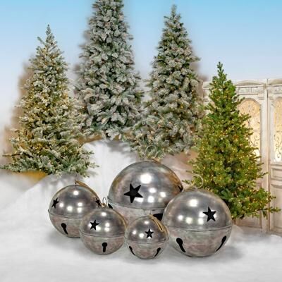 Zaer Ltd Set of 5 Silver Hanging Iron Sleigh Bells with Star Cut Out