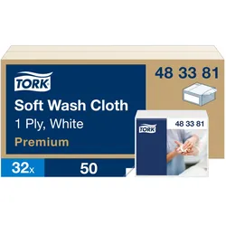 Tork weiches Waschtuch Weiß, Einzeltuchentnahme, Premium, hohe Saugfähigkeit, 32...